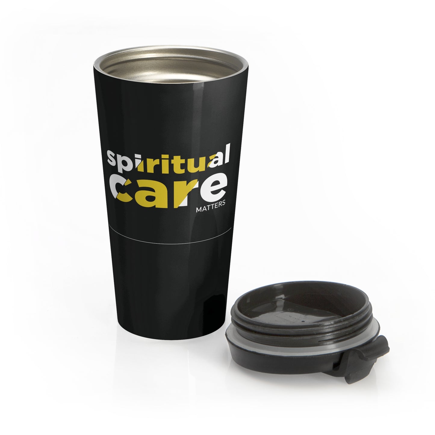 Spiritual Care Matters Stainless Steel Travel Mug — Black Insulated Coffee Tumbler