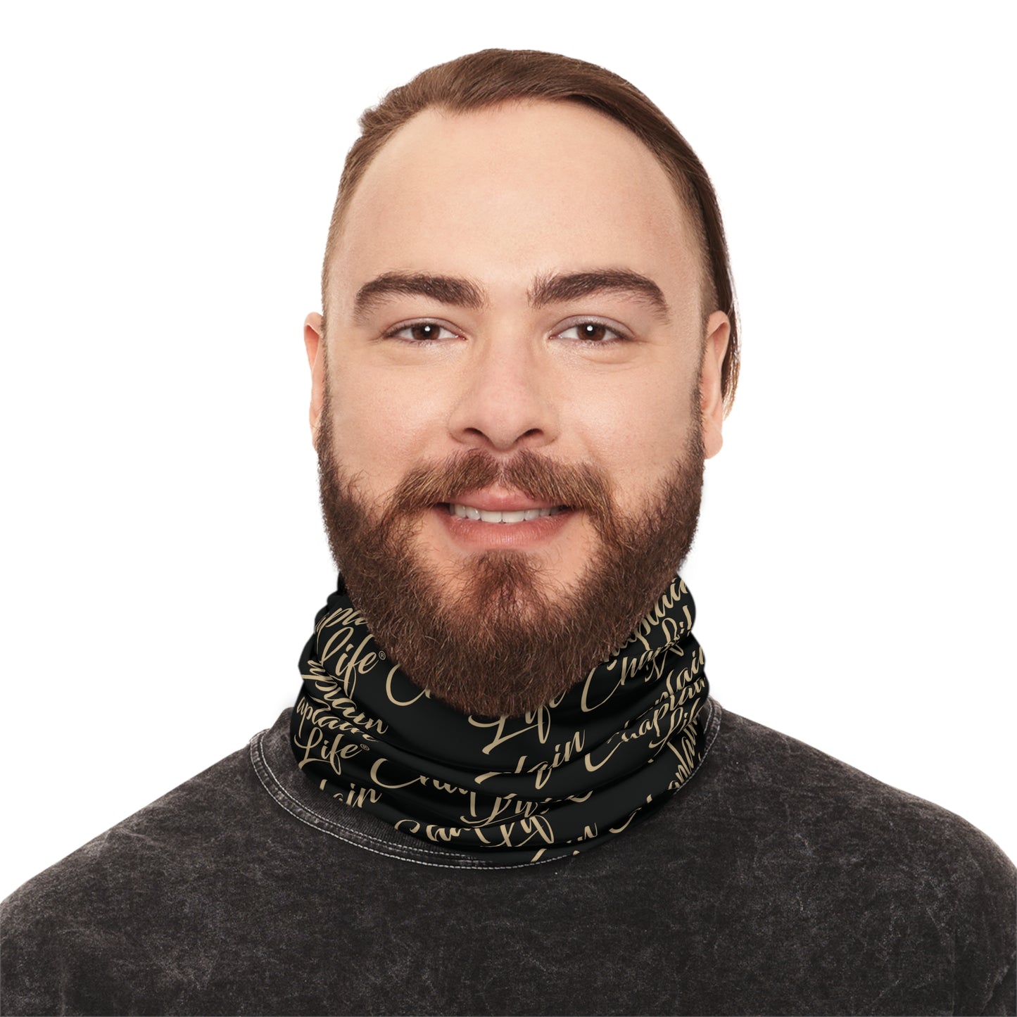 Captain Life Pattern Neck Gaiter — Lightweight Black Face Scarf