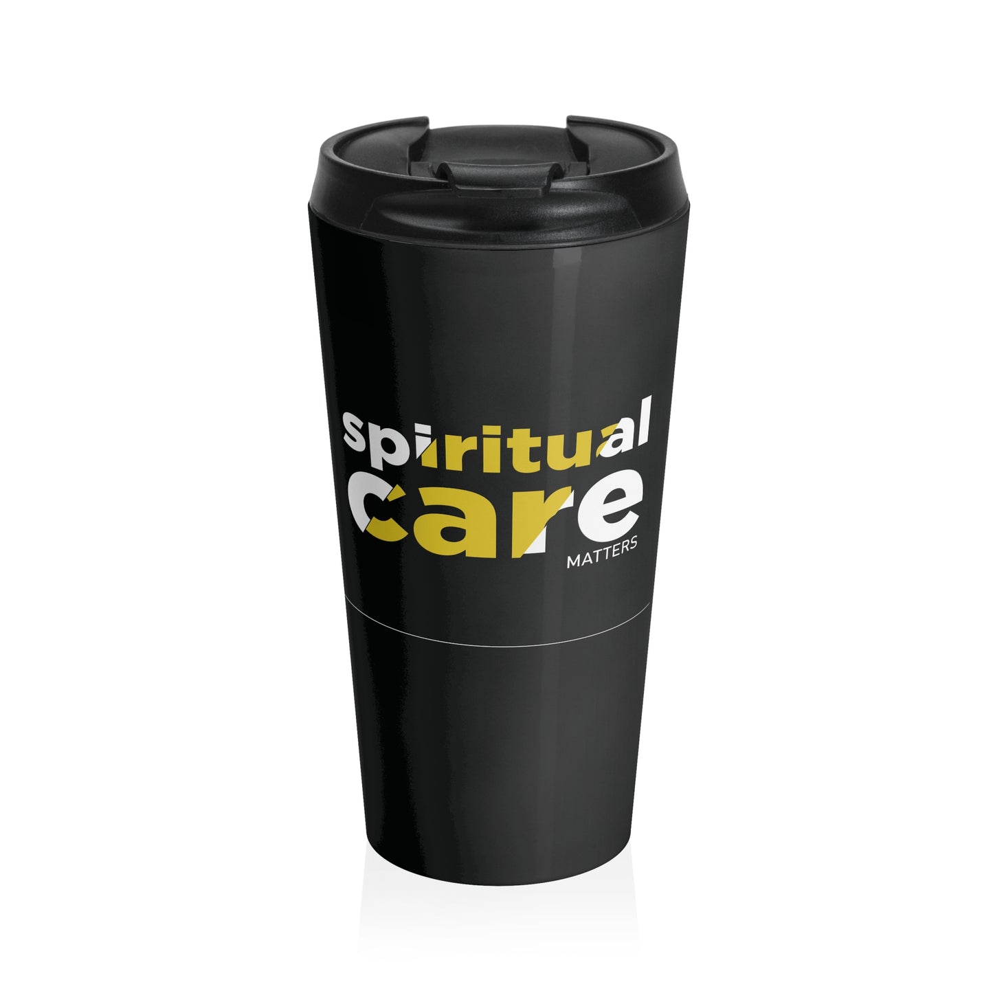 Spiritual Care Matters Stainless Steel Travel Mug — Black Insulated Coffee Tumbler