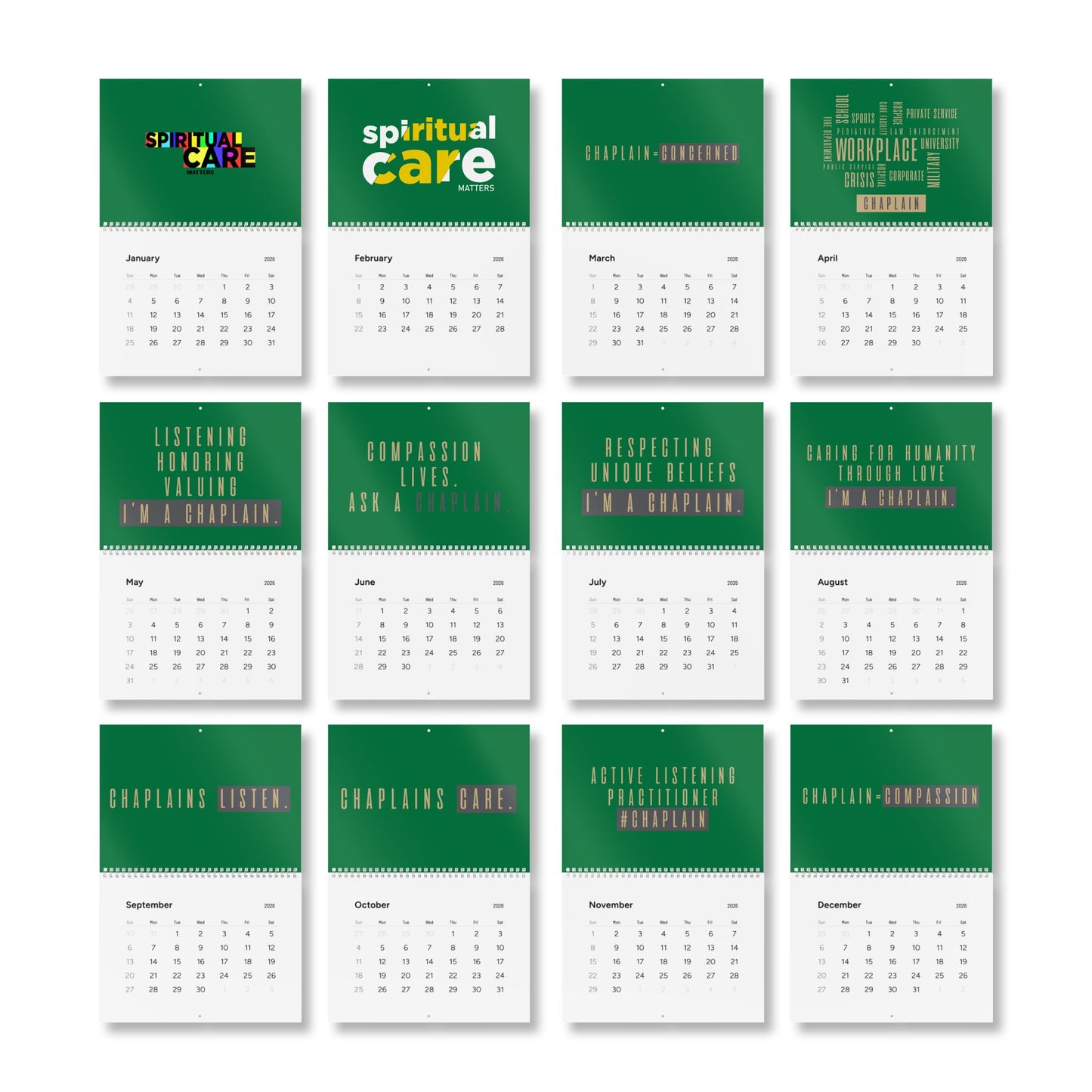 Spiritual Care 2026 Wall Calendar – Inspirational Chaplain Quotes & Monthly Planner