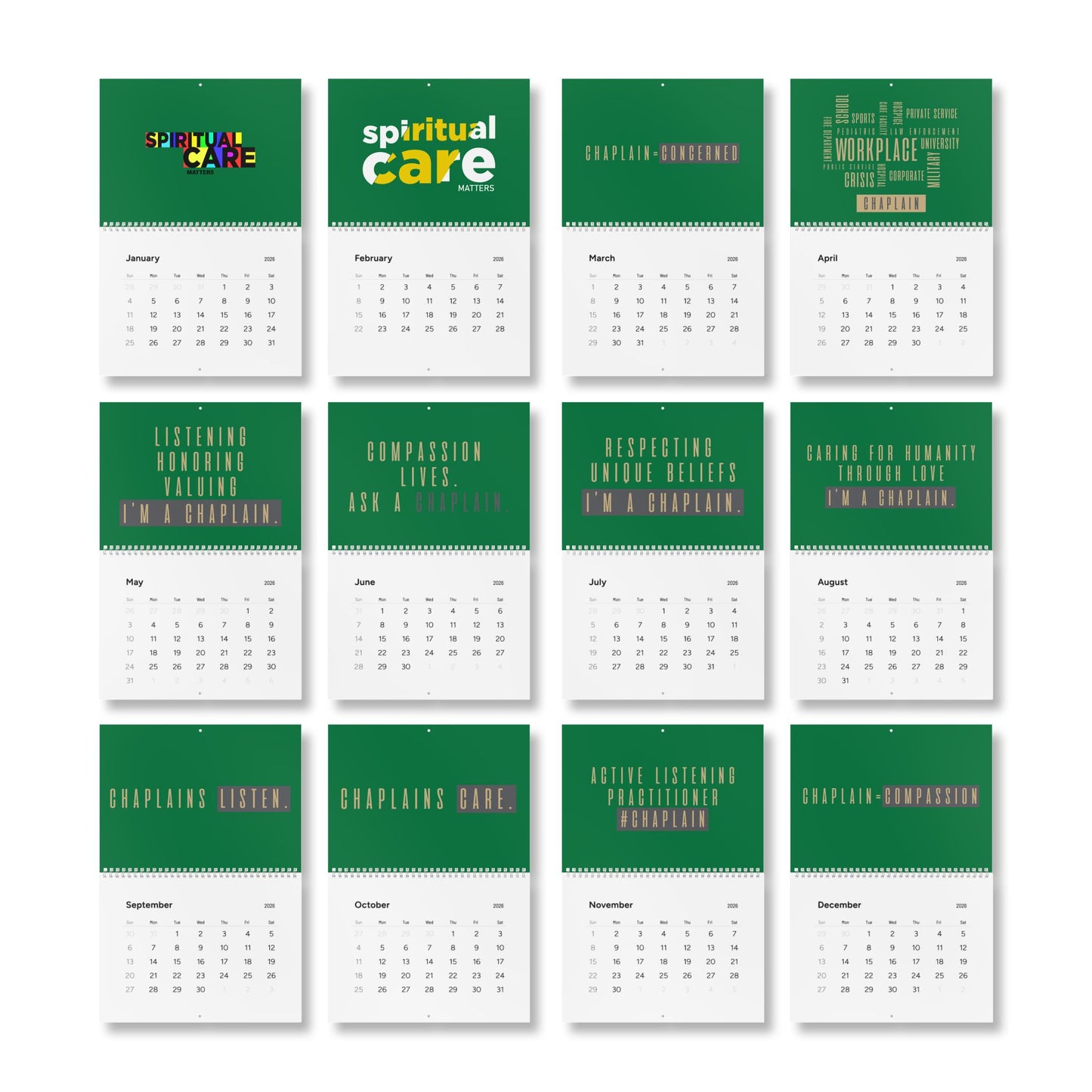 Spiritual Care 2026 Wall Calendar – Inspirational Chaplain Quotes & Monthly Planner