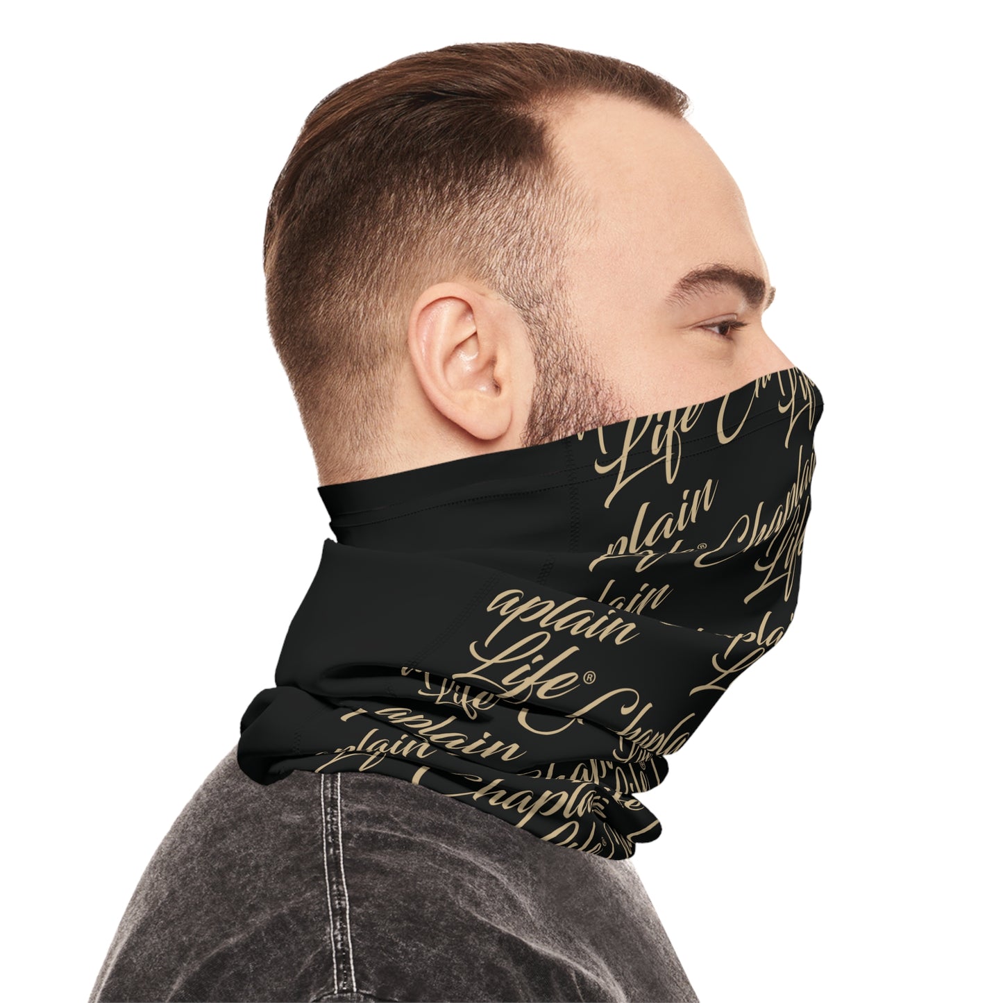 Captain Life Pattern Neck Gaiter — Lightweight Black Face Scarf