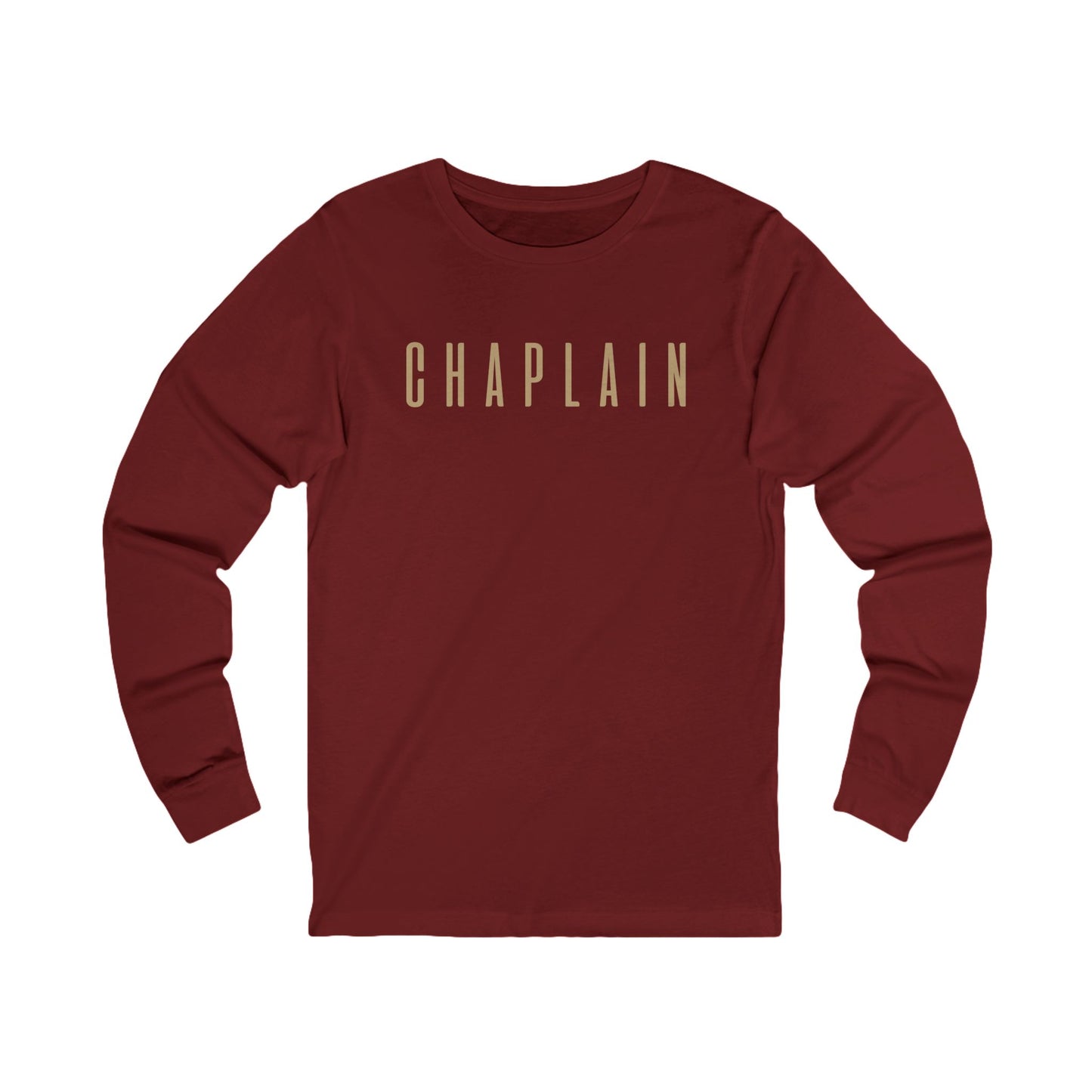 Chaplain Long Sleeve Tee — Minimal Gold Lettering Shirt