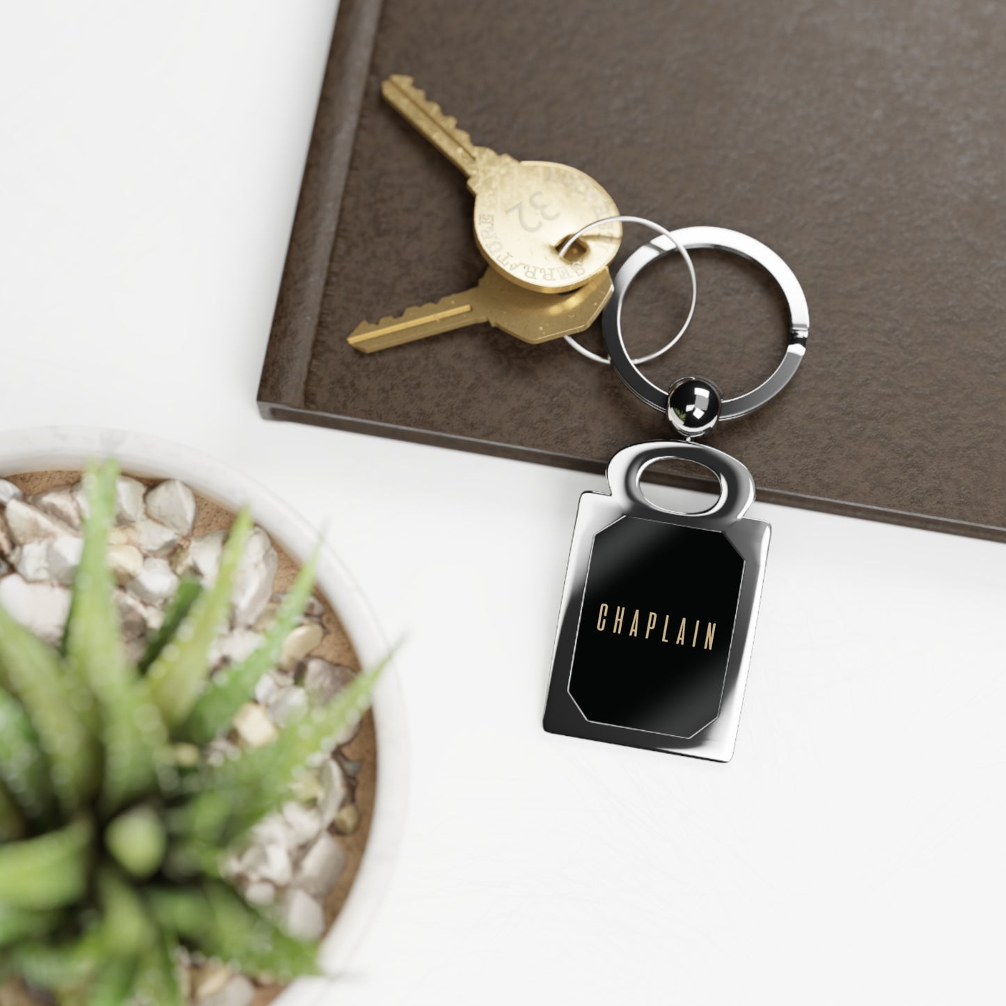 Chaplain Rectangle Photo Keyring — Personalized Silver Keepsake
