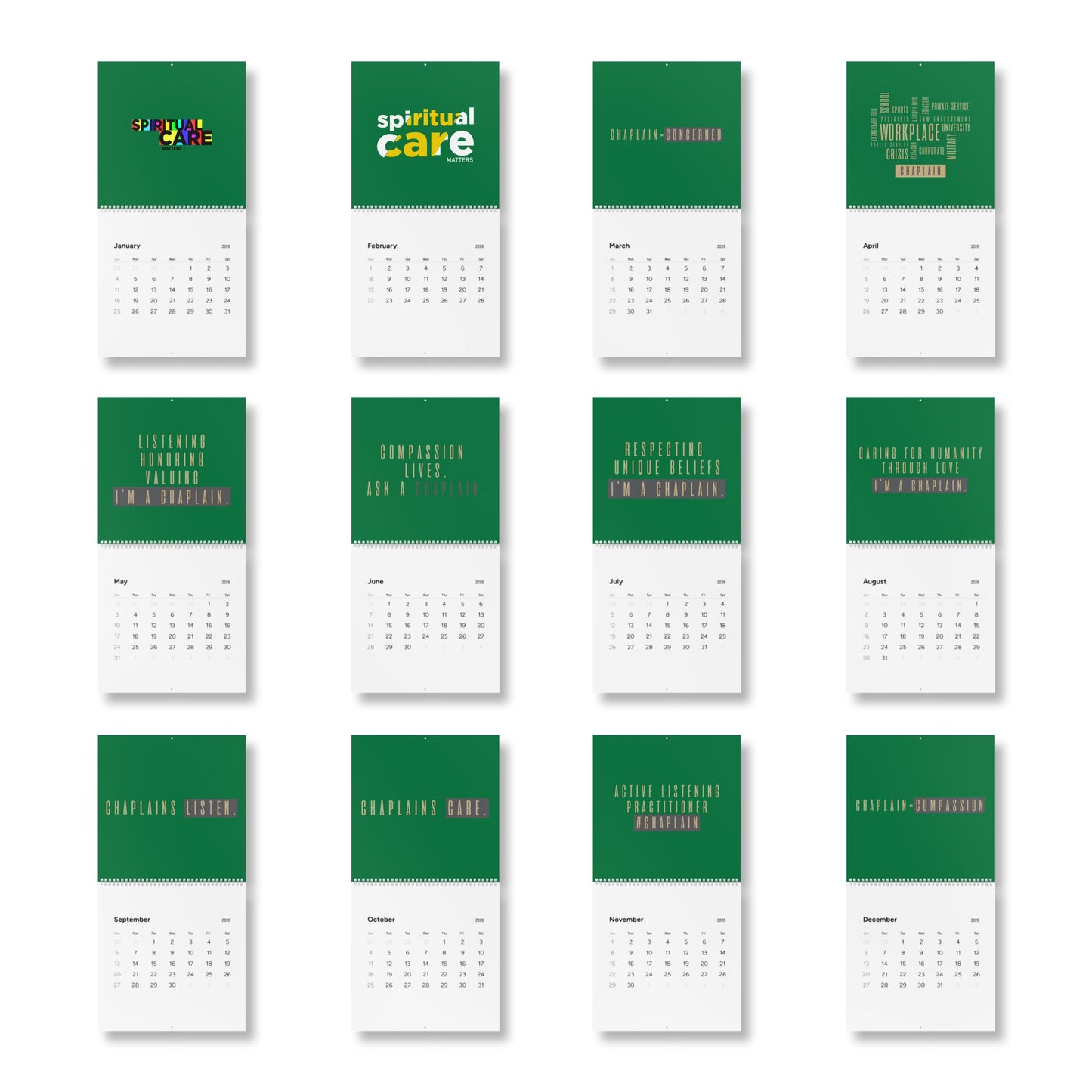 Spiritual Care 2026 Wall Calendar – Inspirational Chaplain Quotes & Monthly Planner