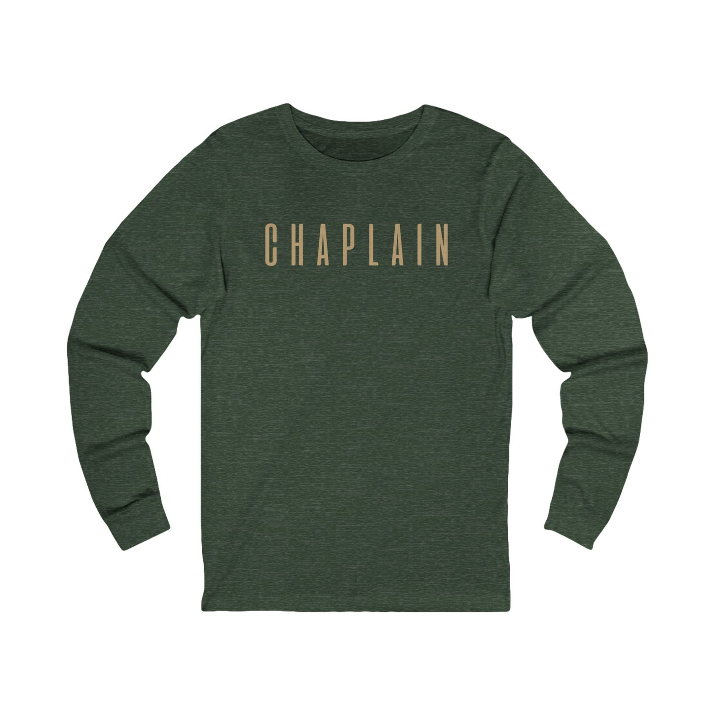 Chaplain Long Sleeve Tee — Minimal Gold Lettering Shirt