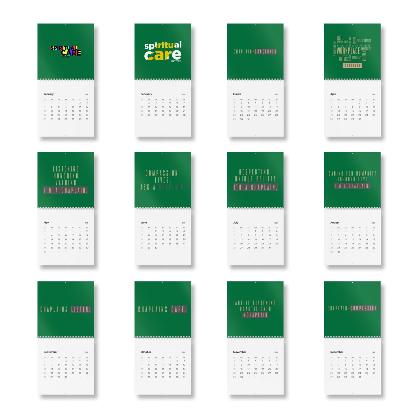 Spiritual Care 2026 Wall Calendar – Inspirational Chaplain Quotes & Monthly Planner